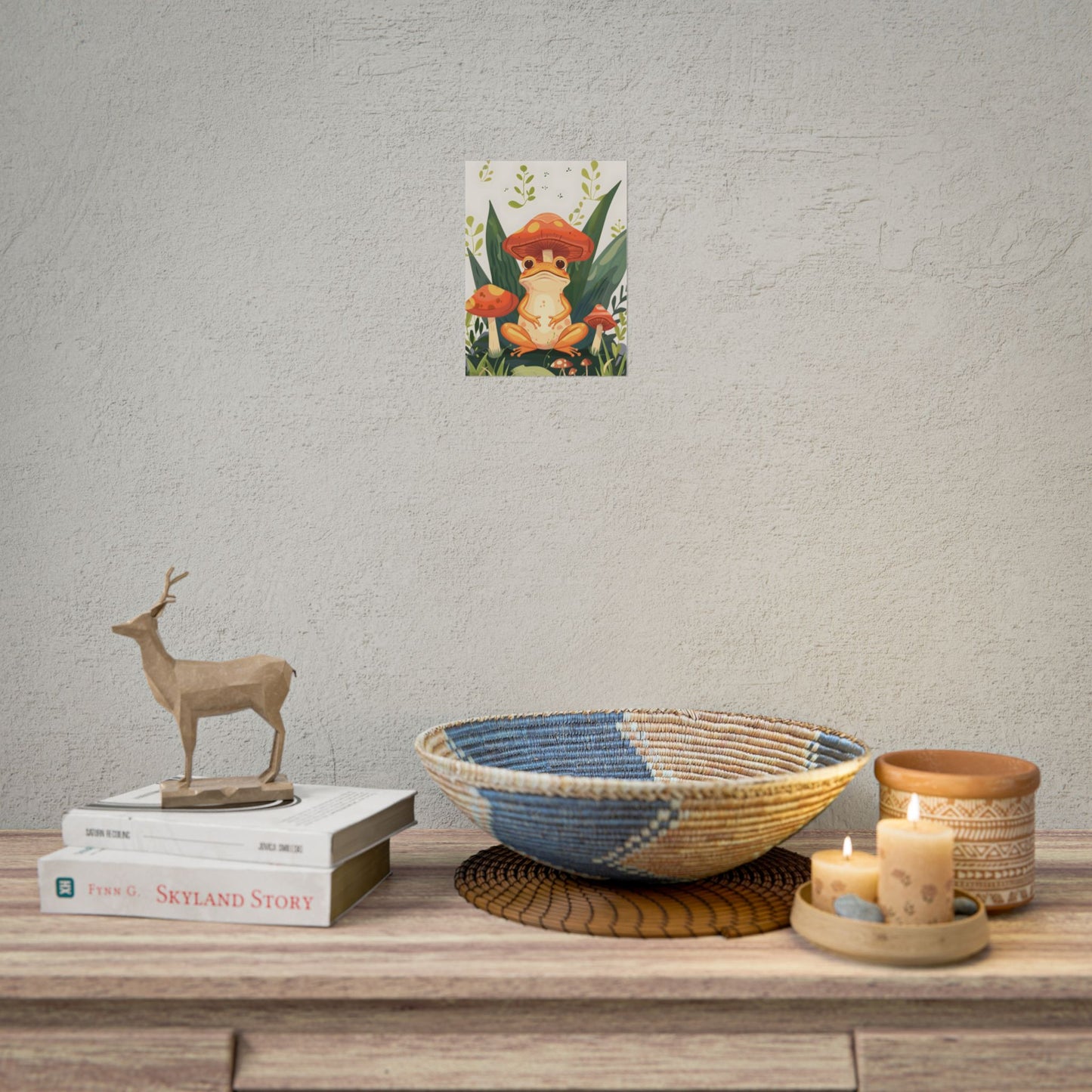 Retro Whimsy: Frog & Mushrooms in Close-Up Charm - Poster