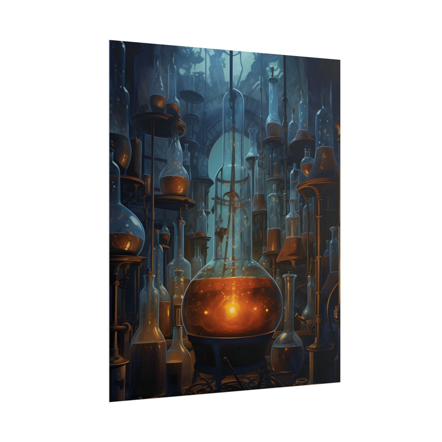 Scientific Discovery: Mysterious Laboratory Scene with Beaker and Whiteboard - Poster
