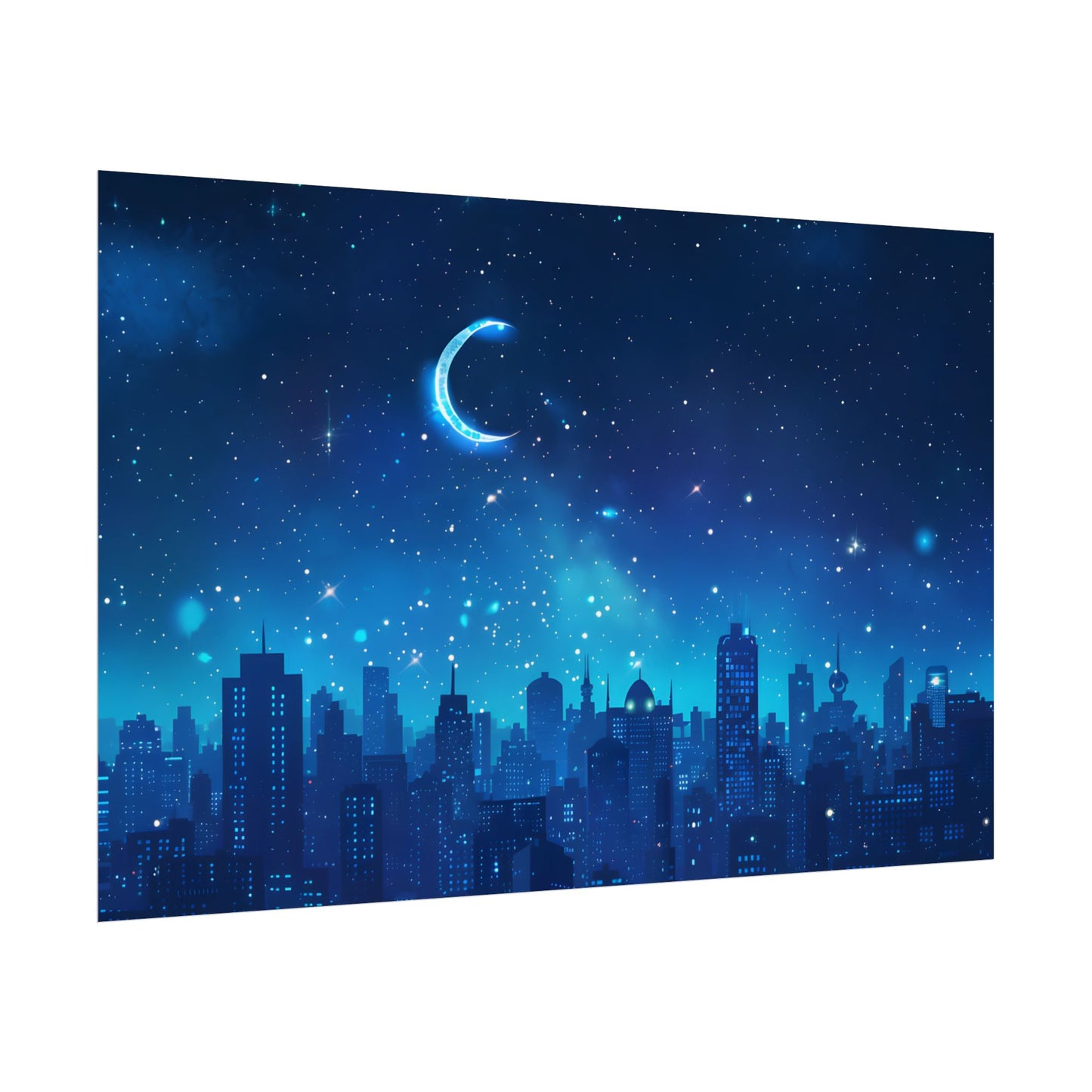 Peaceful Night Sky with Crescent Moon: Starry Digital Art - Poster