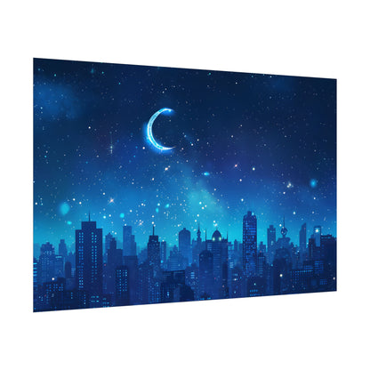 Peaceful Night Sky with Crescent Moon: Starry Digital Art - Poster