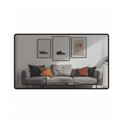 Minimalist Modern Living Room: White Couch and Dark Wood Accents - Desk Mat