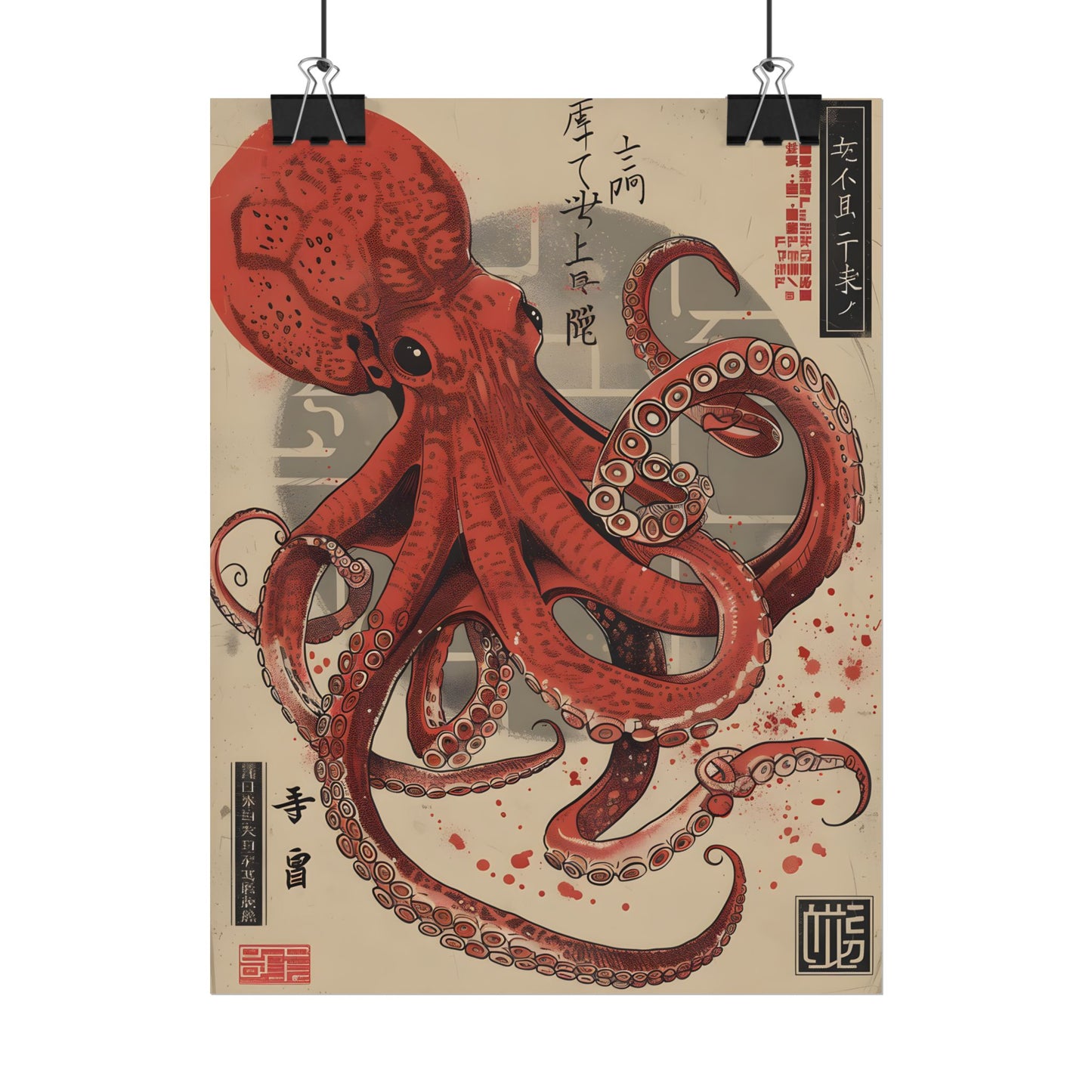 Stylized Japanese Octopus: Muted Watercolor Artwork - Poster