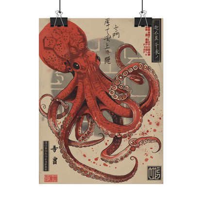 Stylized Japanese Octopus: Muted Watercolor Artwork - Poster