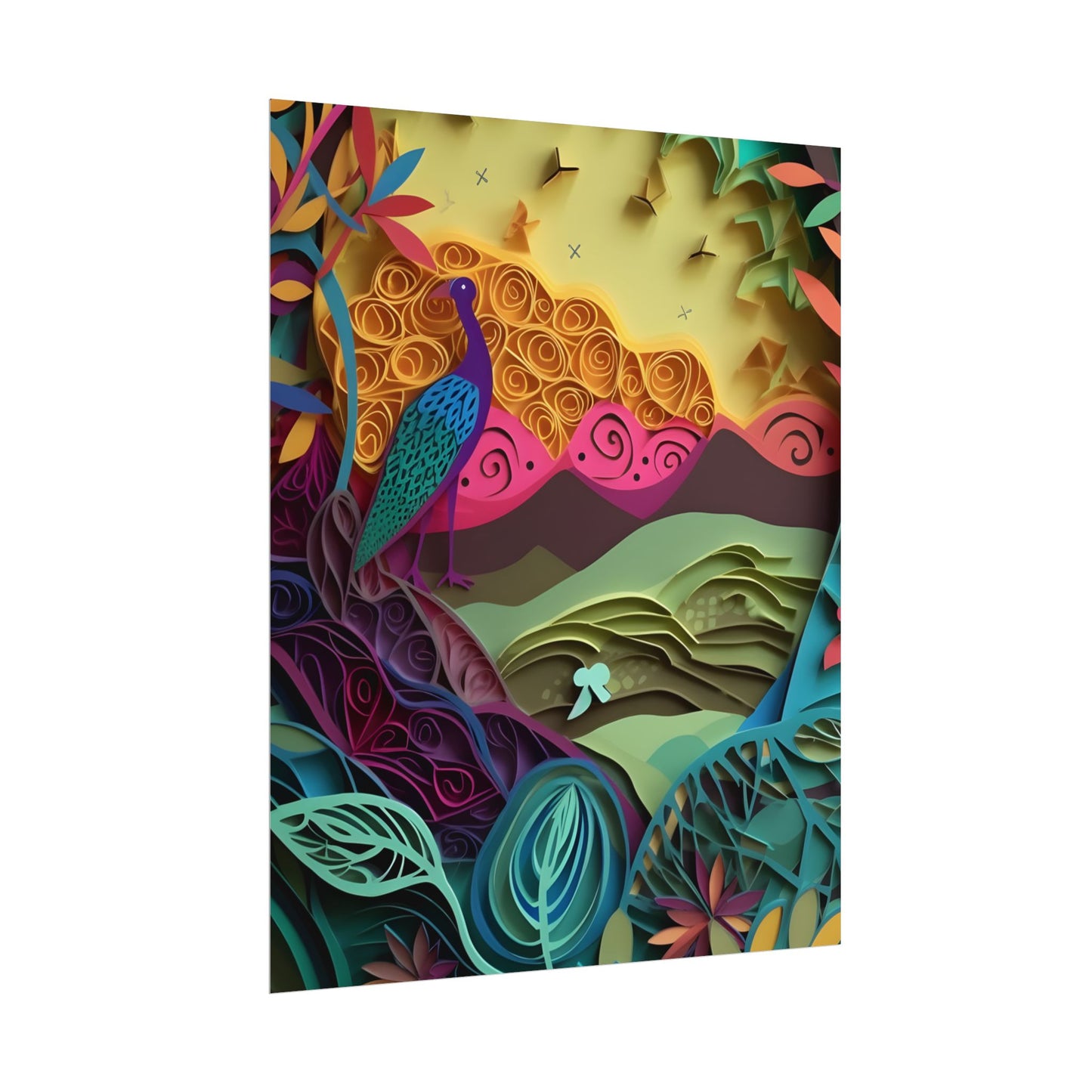 Vibrant Indian Quilling Art: Traditional Landscape Decoration - Poster