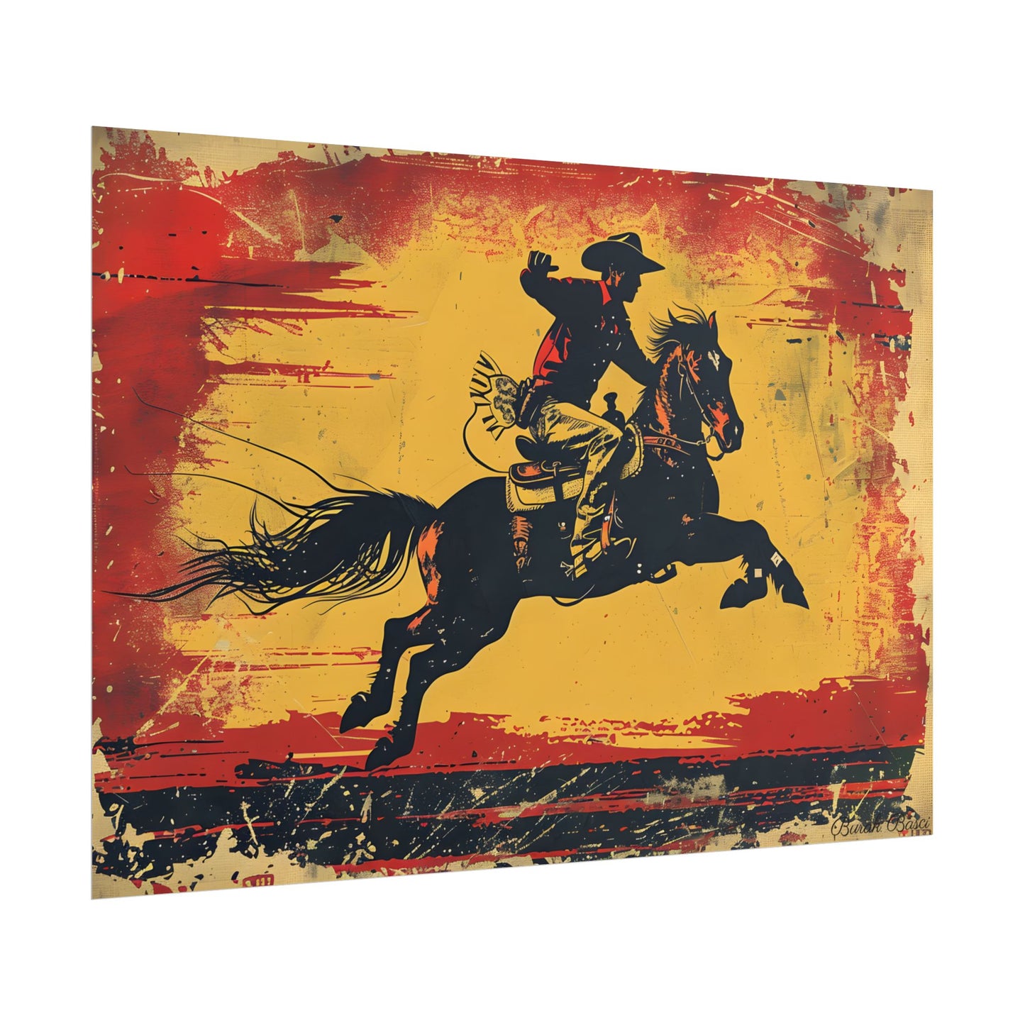 Retro Rodeo Action: Cowboy Riding Bucking Bronc - Poster
