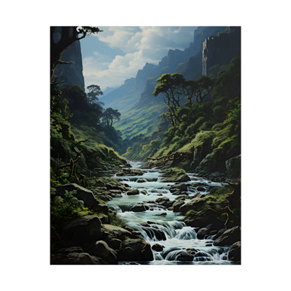 Breathtaking Blue Waterfall: Oil Painting Masterpiece - Poster