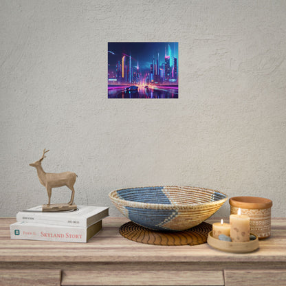 Futuristic City Glow: Neon Lights Digital Art - Poster
