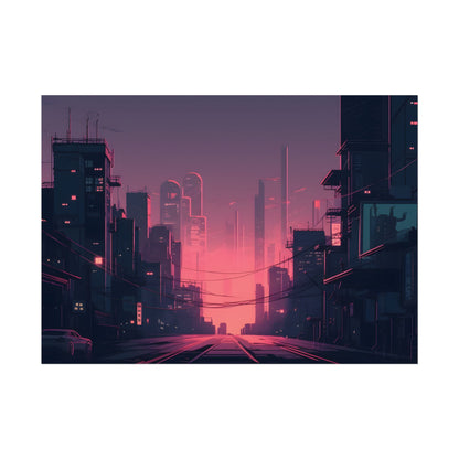 Cyberpunk Nighttime Cityscape: Melancholic Mood - Poster