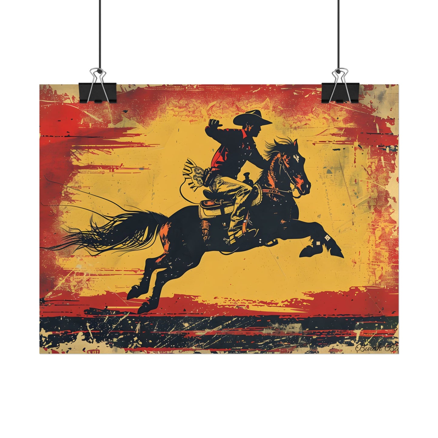 Retro Rodeo Action: Cowboy Riding Bucking Bronc - Poster