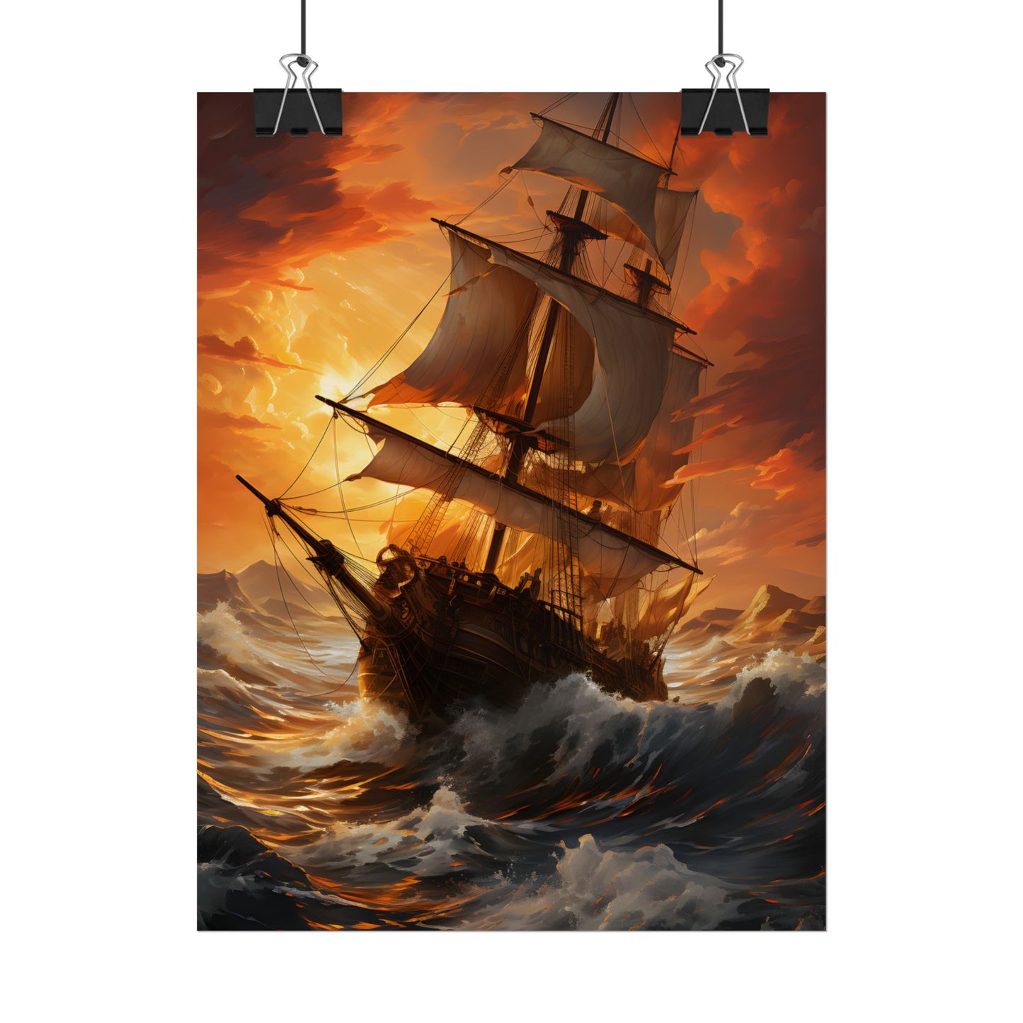Breathtaking Ship in Realistic Oil Painting: Seafaring Artwork - Poster