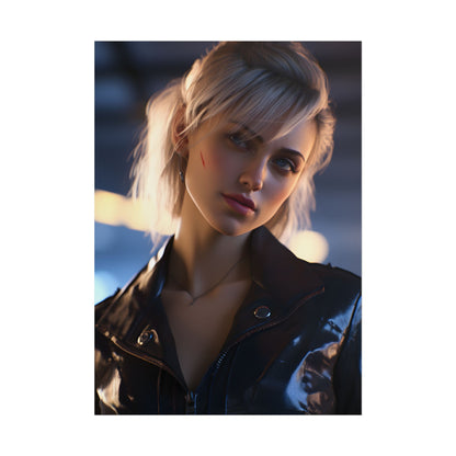Cyberpunk Teenage Girl: Blonde Digital Art - Poster