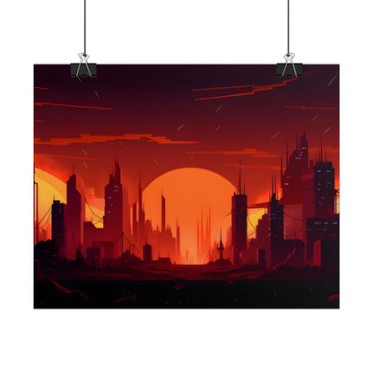 Cyberpunk Cityscape: Burning Nighttime Digital Art - Poster