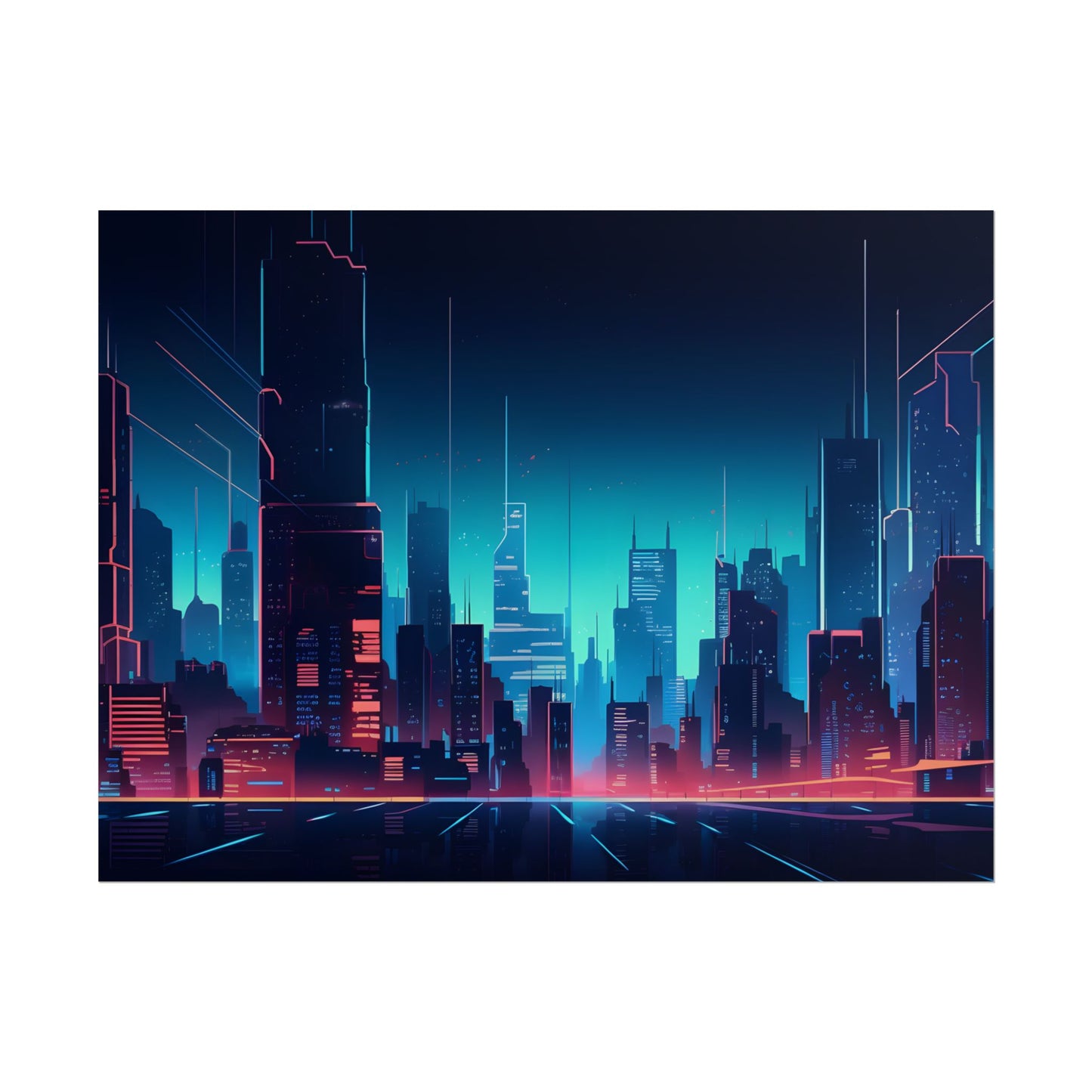 Melancholic Night Cyberpunk Cityscape: Neon Dreams Digital Art - Poster