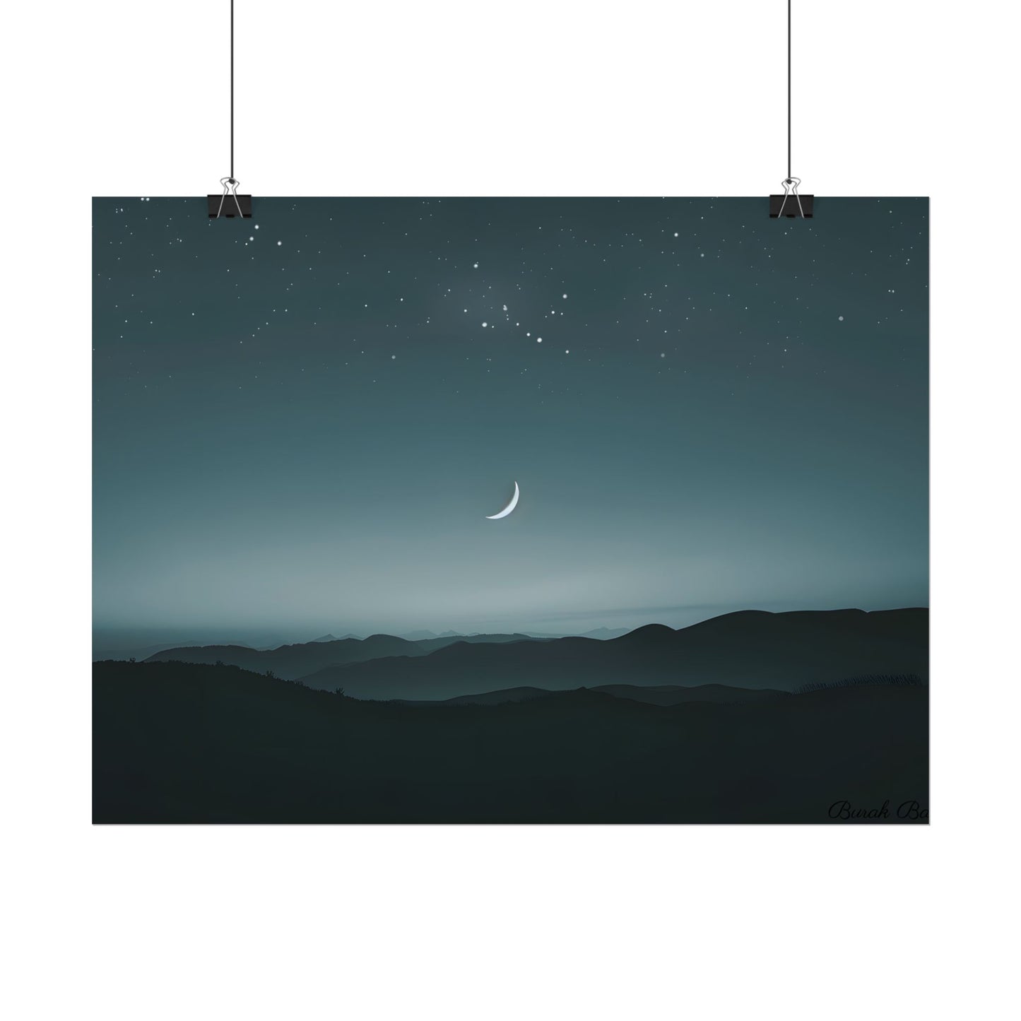 Minimalist Night Scene: Blue-Gray Sky Digital Art - Poster