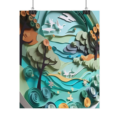 Eye-Catching Beach Landscape: Paper Quilling Art - Poster