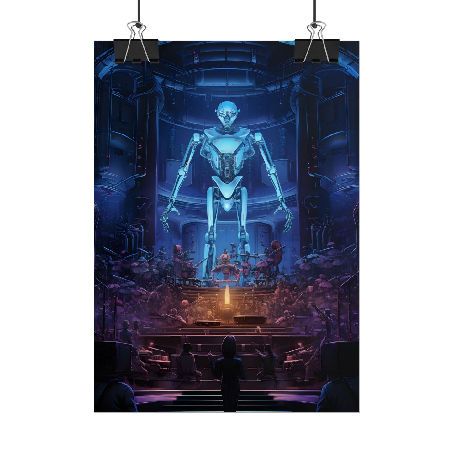 Mechanical Harmony: Black & Grey Robot Orchestra Symphony - Poster