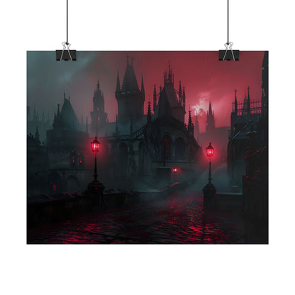 Dark Gothic Cityscape: Misty Twilight Artwork - Poster