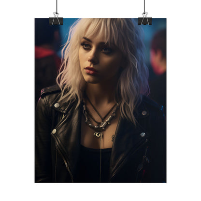 Cyberpunk Blonde Woman: Fashionable Portrait in Close-Up - Poster