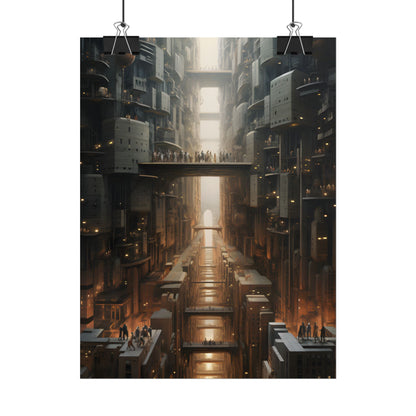Futuristic City of Perfection: Modern Skyscrapers under Neon Lights - Poster