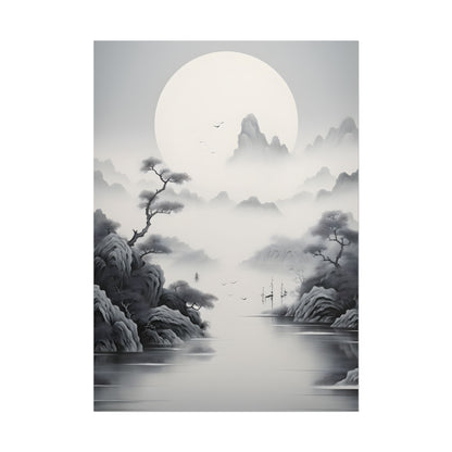Chinese Ink Mirror Landscape: Serene Artwork - Poster