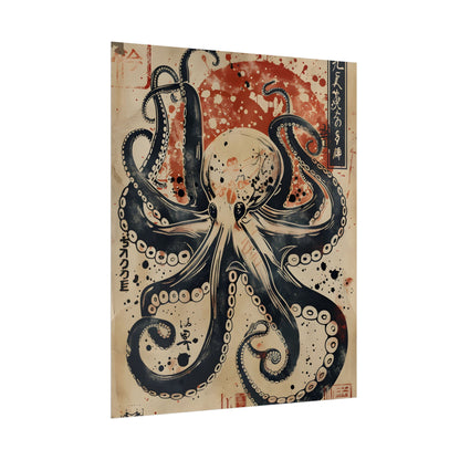 Stylized Octopus: Vibrant Japanese Ukiyo-E Artwork - Poster