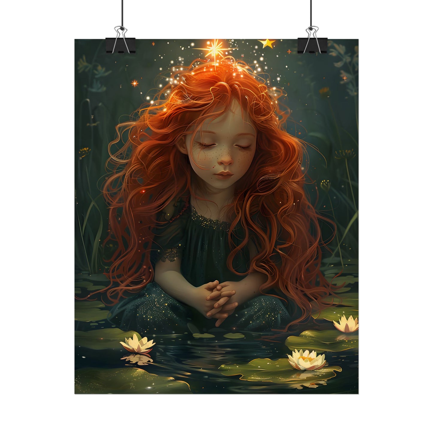 Sparkly Redhead Daydream: Young Girl Digital Art - Poster