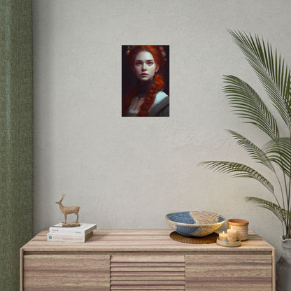 Astonishing Redhead Portrait: Elegant Young Woman in Dress - Poster