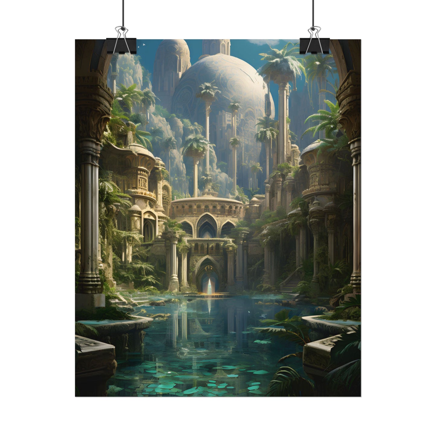 Majestic Desert Oasis: Arabian Nights-Inspired Bird's Eye View - Poster