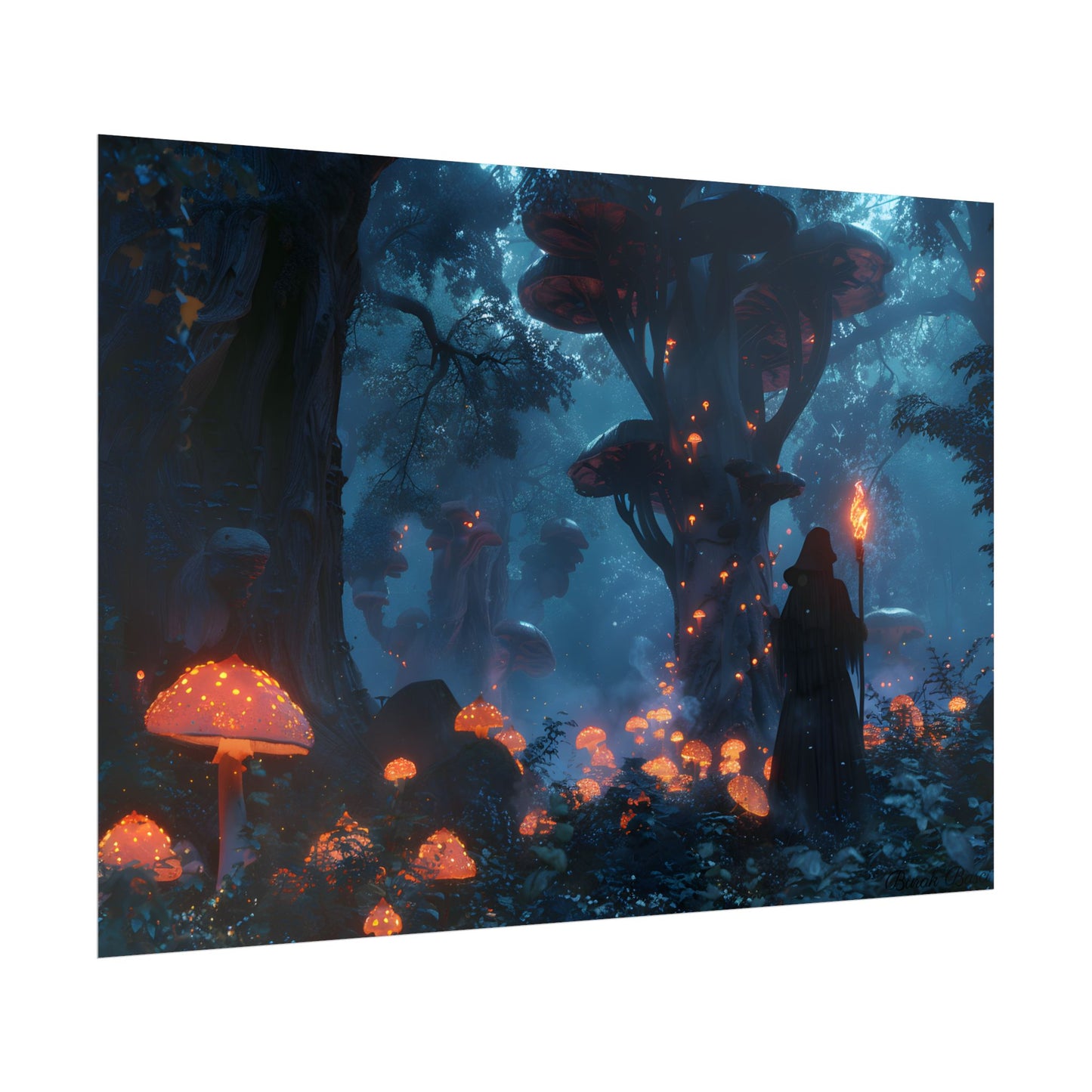 Mystical Forest Encounter: Vibrant Witch Artwork - Poster