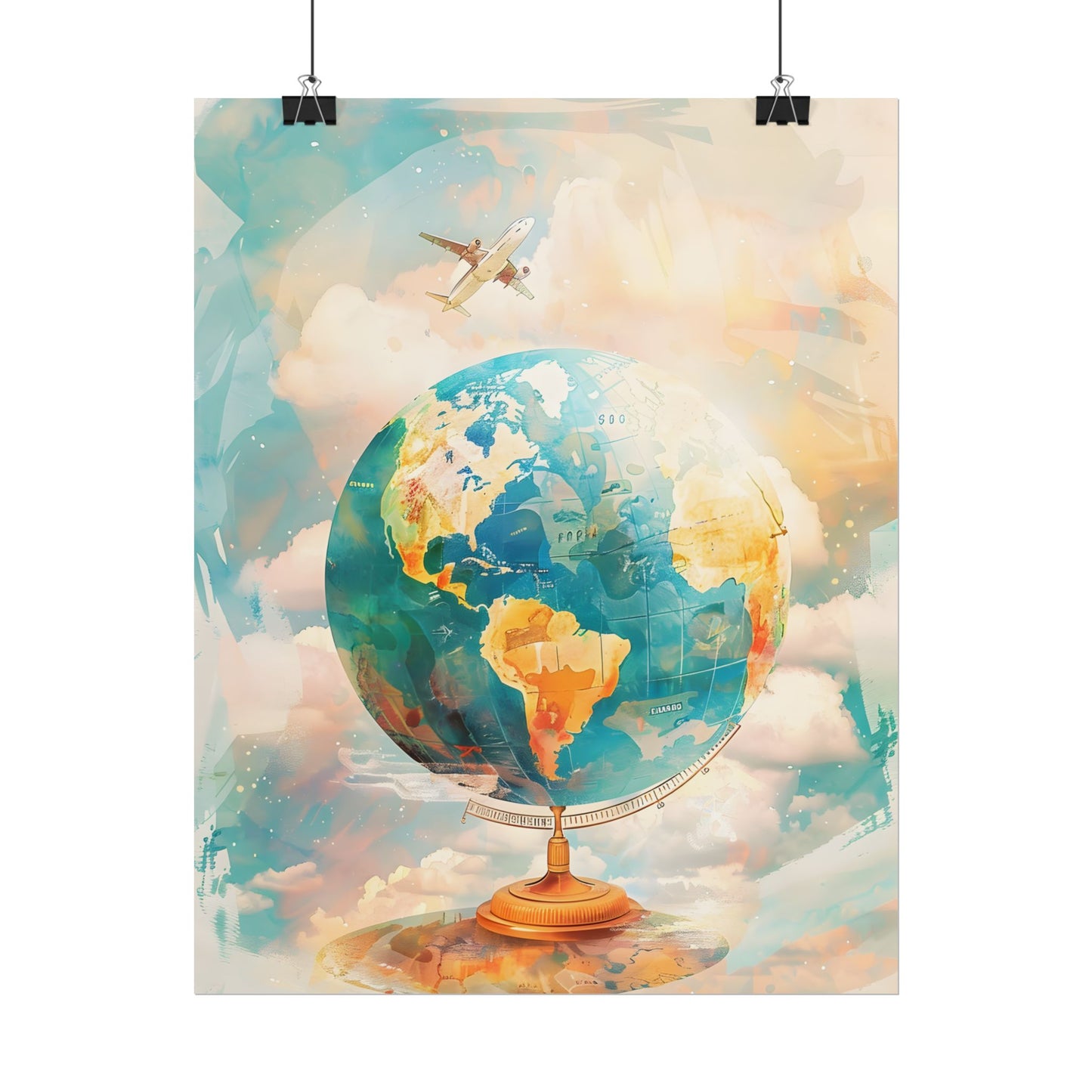 Vintage Globe with 80 Iconic Landmarks: Educational Artwork - Poster