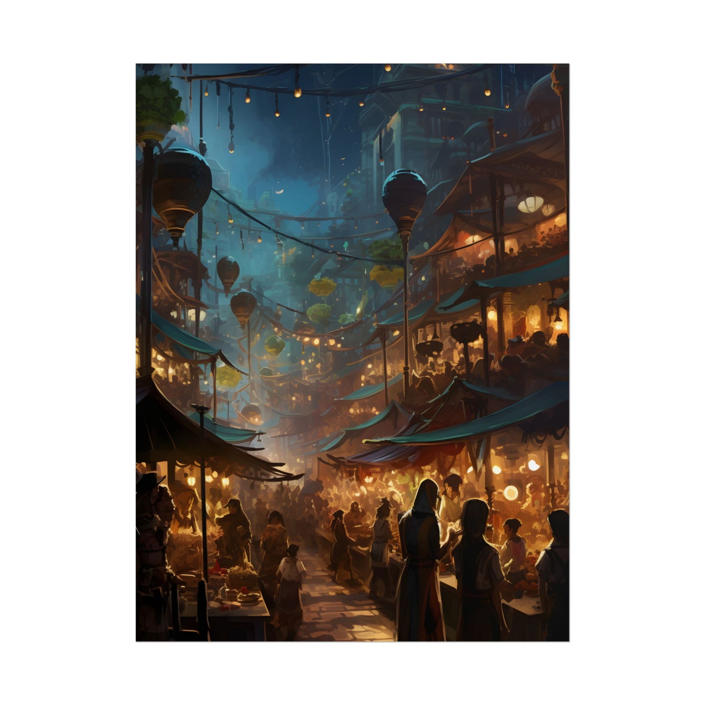 Enchanting Night Street Food Market: Colorful Artwork - Poster