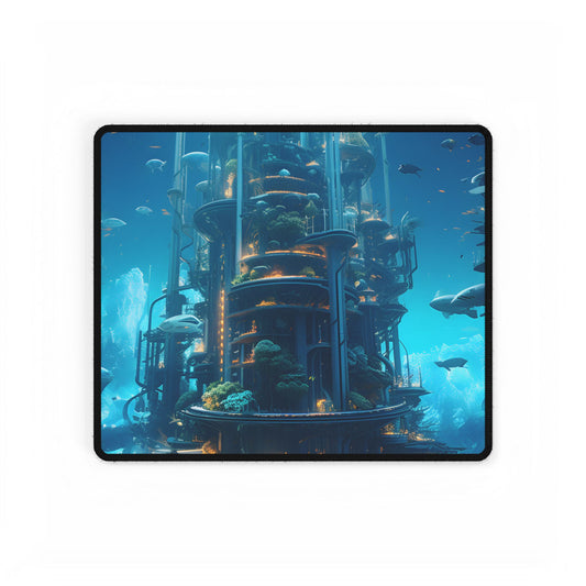 Submerged Metropolis: A Futuristic Underwater Cityscape - Digital Art - Desk Mat