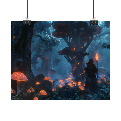 Mystical Forest Encounter: Vibrant Witch Artwork - Poster