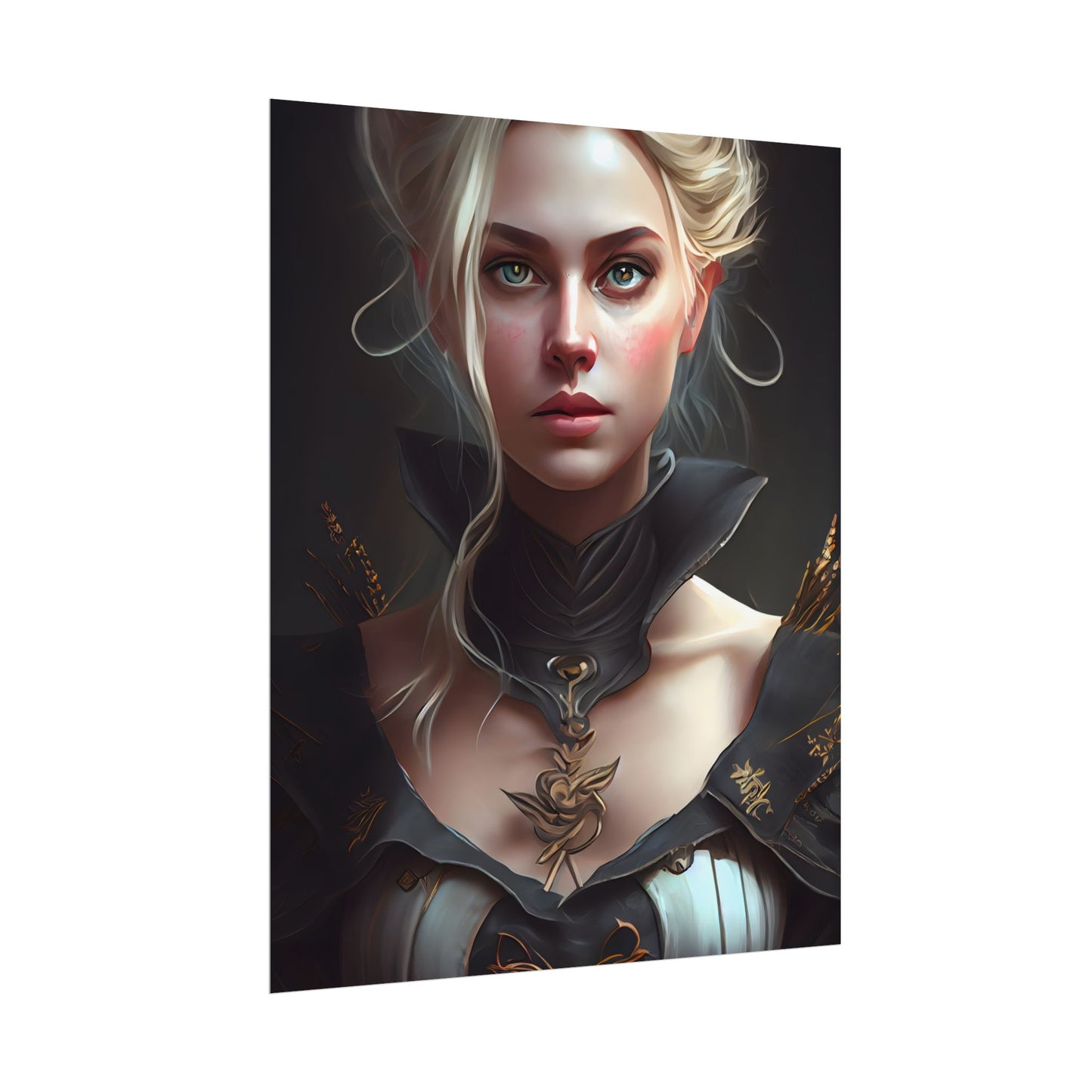 Stunning Blonde Portrait: Elegant Vintage Dress - Poster