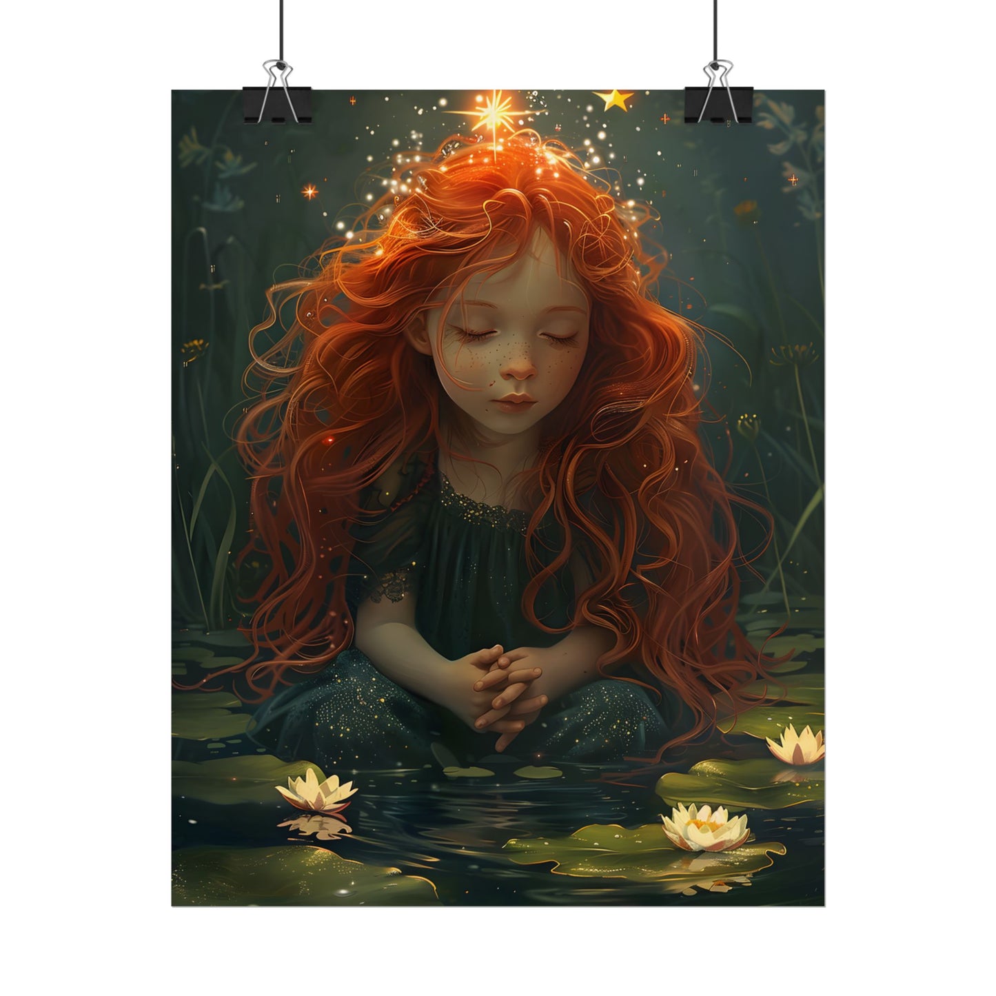 Sparkly Redhead Daydream: Young Girl Digital Art - Poster