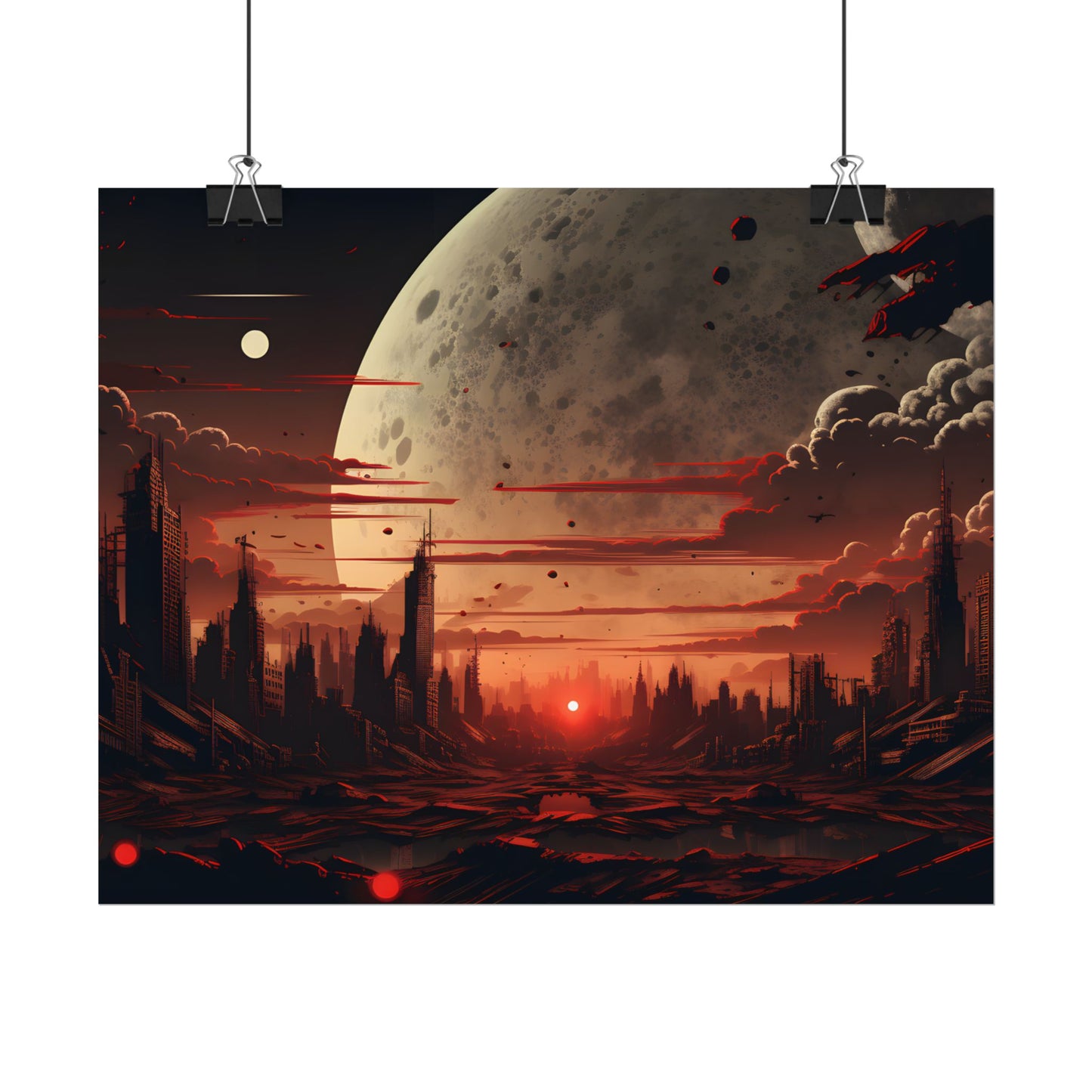 Landscape at Night: Burning Cyberpunk Neon Lights - Poster