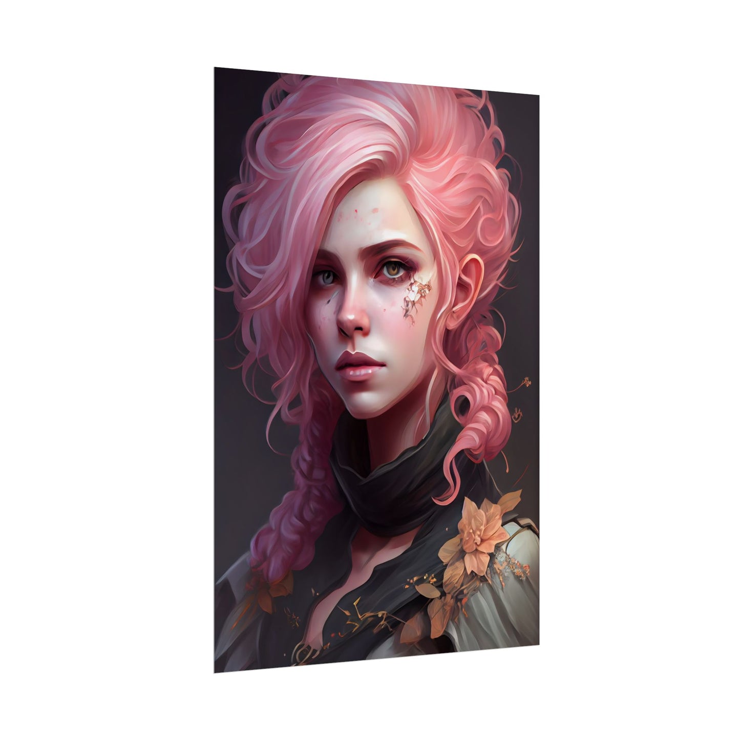 Astonishing Female Portrait: Vibrant Pink Hair in Dark Elegance - Poster
