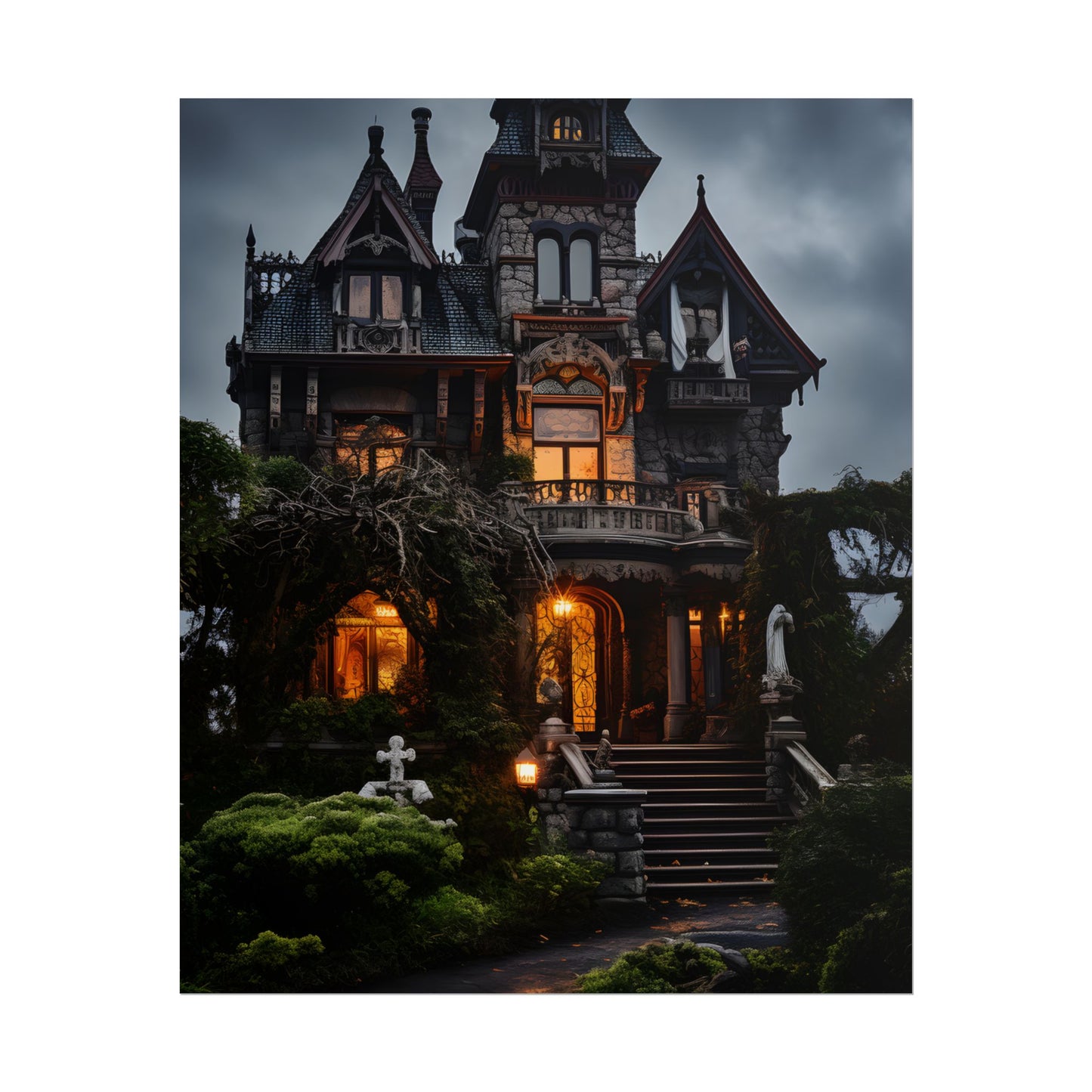 Spooky Victorian Mansion: Atmospheric Haunted Artwork - Poster