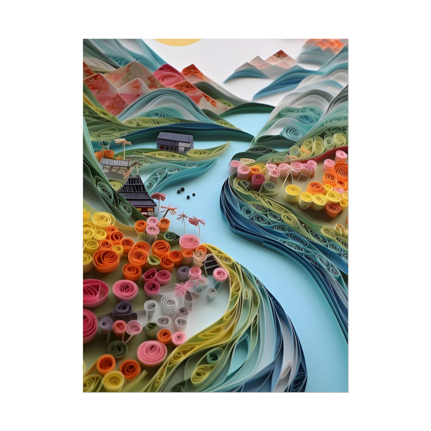 Paper Quilled Island Landscape: Handmade Artwork Photo - Poster