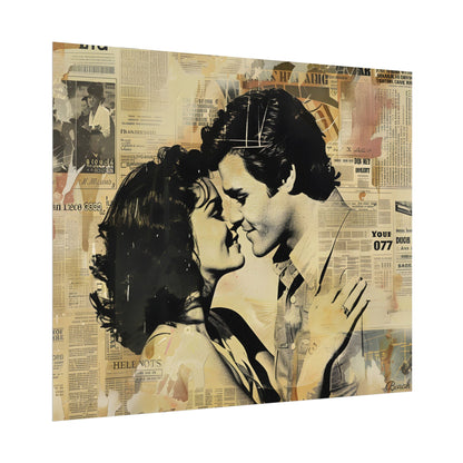 Retro Vintage Romance: Couples Newsprint Artwork - Poster