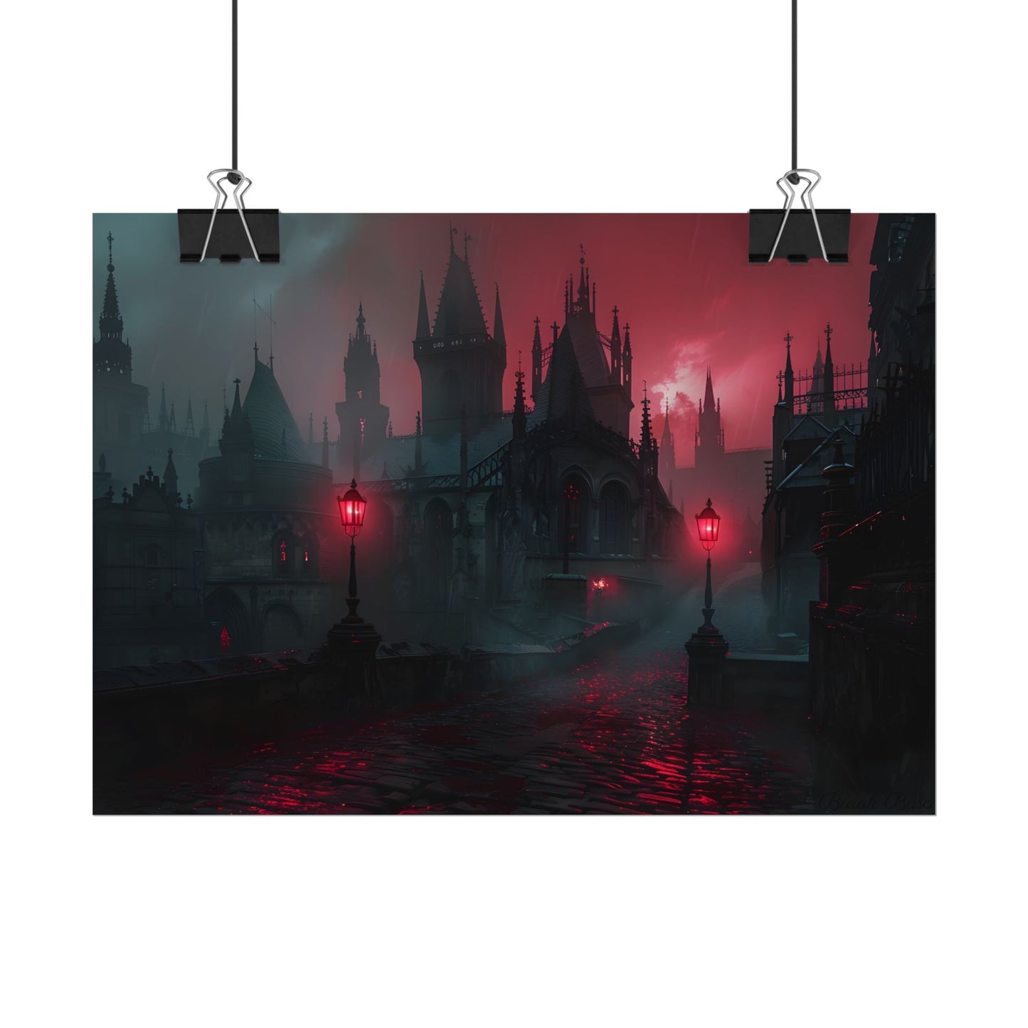 Dark Gothic Cityscape: Misty Twilight Artwork - Poster