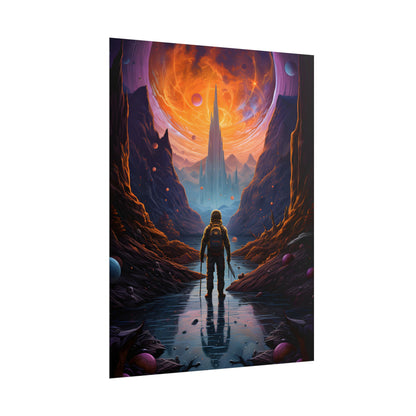 Futuristic Explorer in Wilderness: Sci-Fi Artwork - Poster