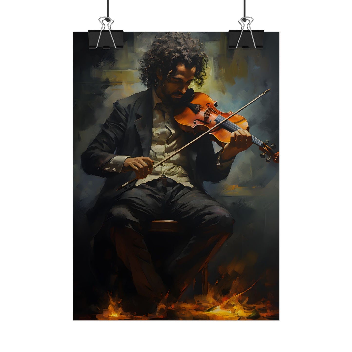 Mysterious Musician Portrait: Digital Artwork - Poster