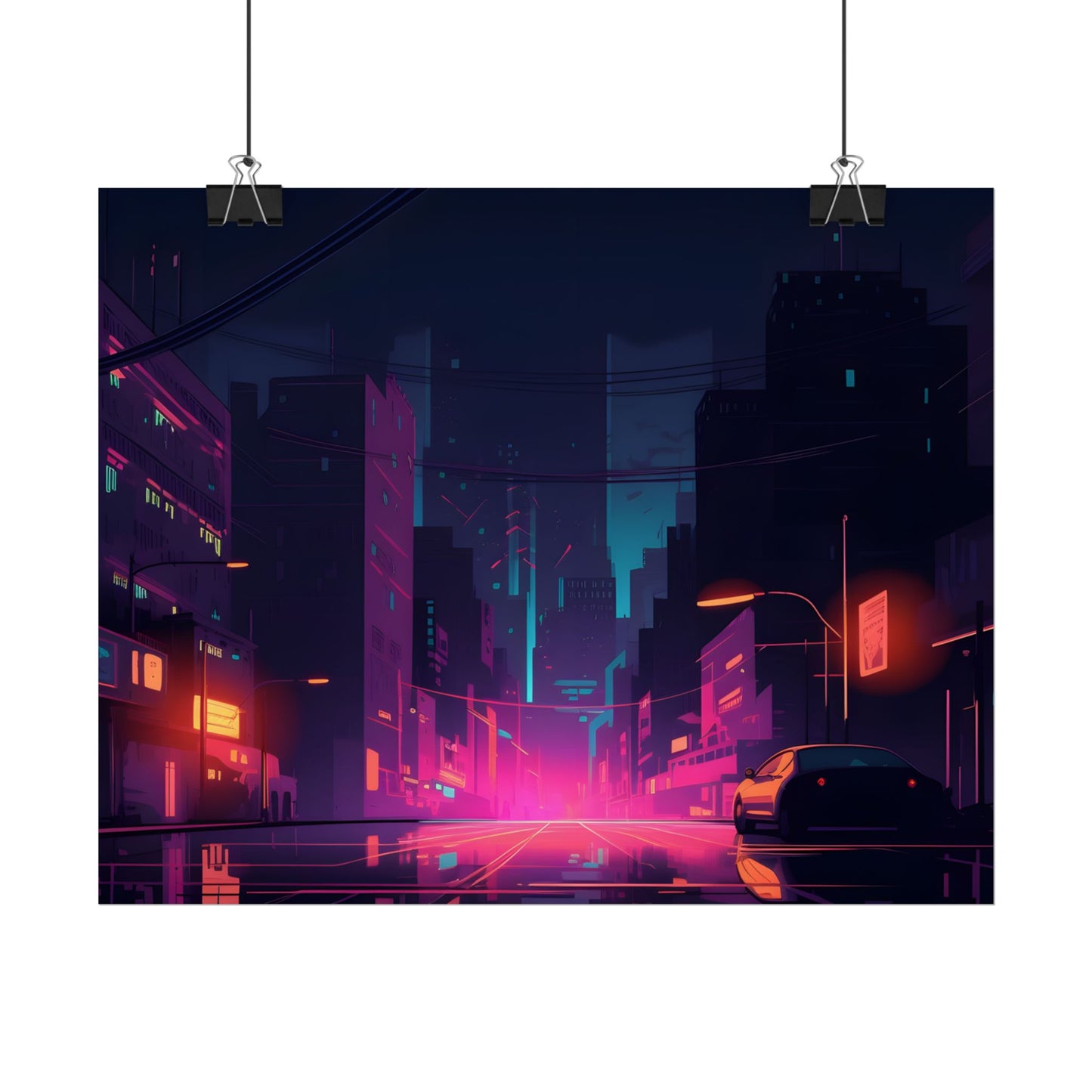 Cyberpunk Night: Moody Cityscape with Unique Architecture - Poster