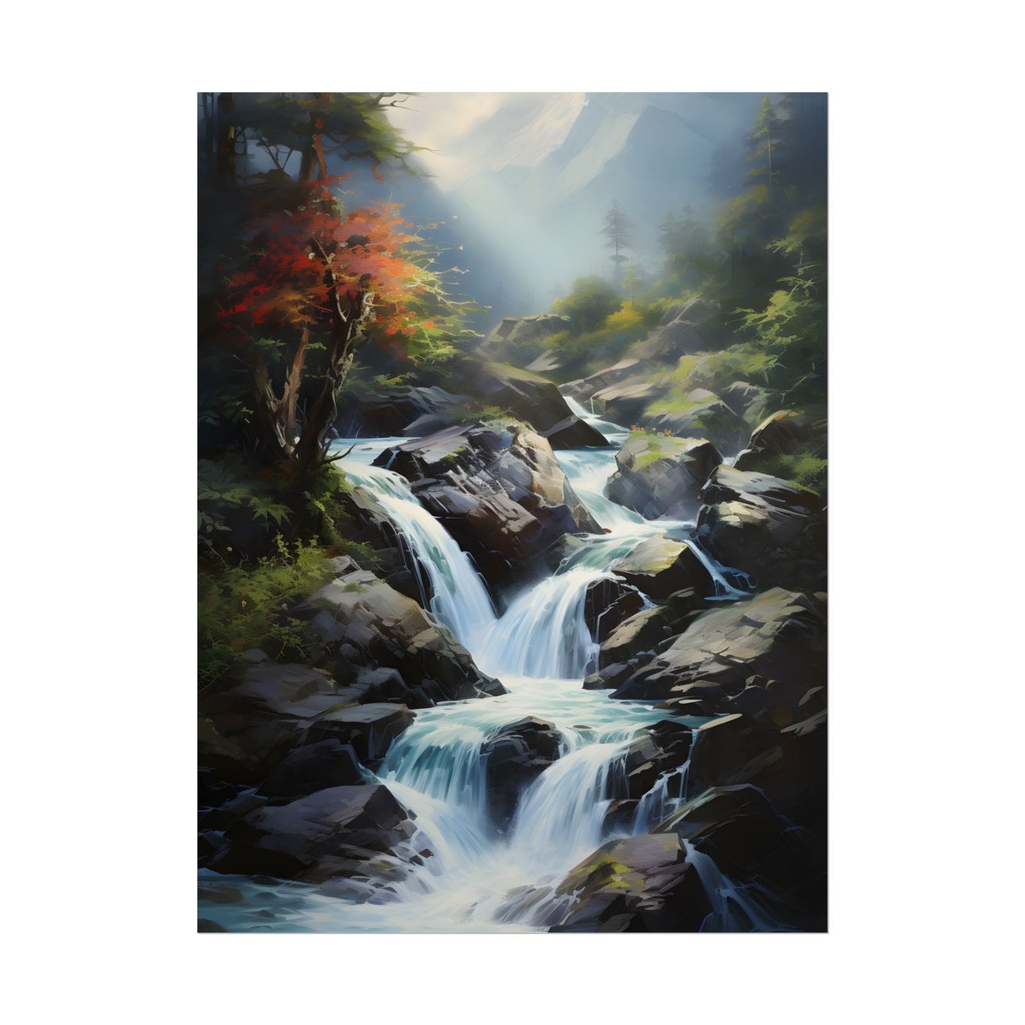 Breathtaking Waterfall: Oil Painting Masterpiece - Poster