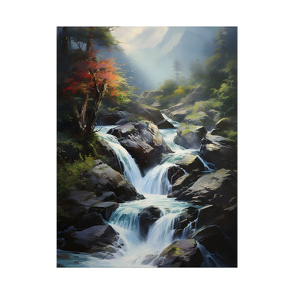 Breathtaking Waterfall: Oil Painting Masterpiece - Poster
