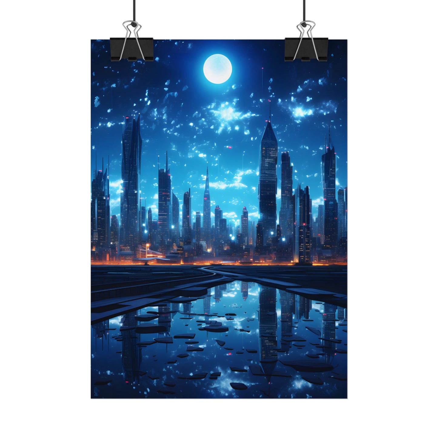 Cyberpunk Night: Quiet Cityscape Digital Art - Poster