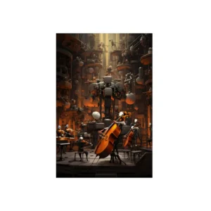 Robots Playing Orchestra Music Metal Poster