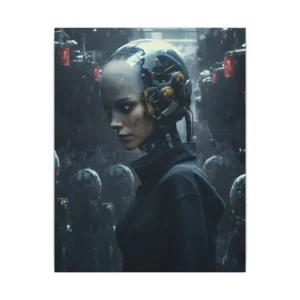 Cyborg Woman Among Robots Canvas Print