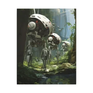 Robots in Forest by Stream Canvas Print